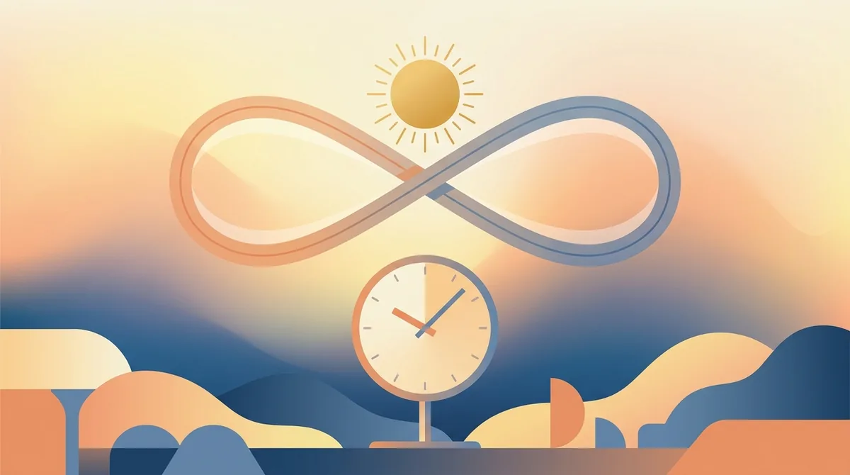 A sundial casting a short shadow at midday beside a modern clock reading 12:00, illustrating the gap between solar noon and clock noon