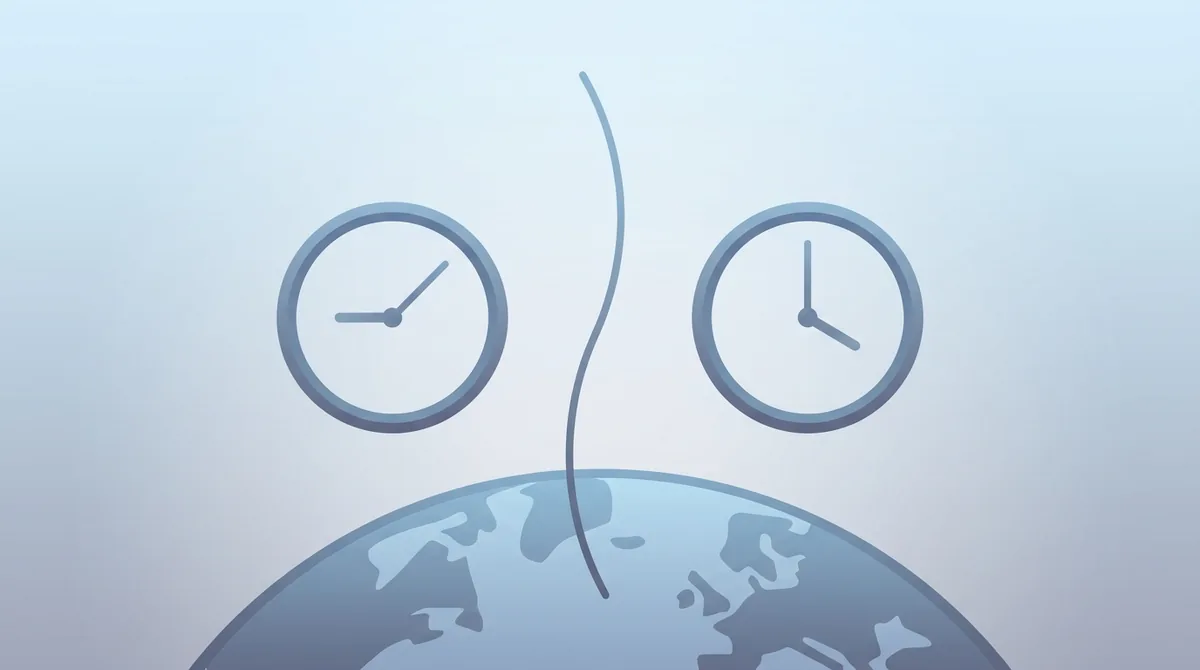 Split illustration contrasting a Greenwich observatory clock showing mean solar time with a digital atomic UTC readout marked with a Zulu Z